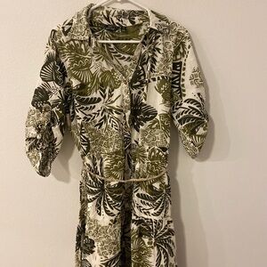 Mlle Gabrielle Green and White Leaf Pattern cotton dress